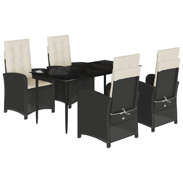 vidaXL 5-tlg. Garten-Essgruppe mit Kissen Schwarz Poly Rattan