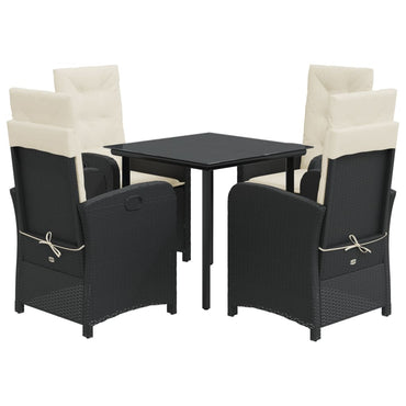 vidaXL 5-tlg. Garten-Essgruppe mit Kissen Schwarz Poly Rattan