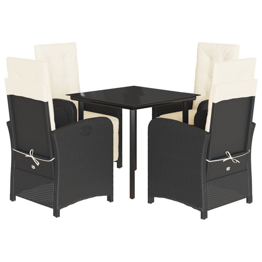 vidaXL 5-tlg. Garten-Essgruppe mit Kissen Schwarz Poly Rattan