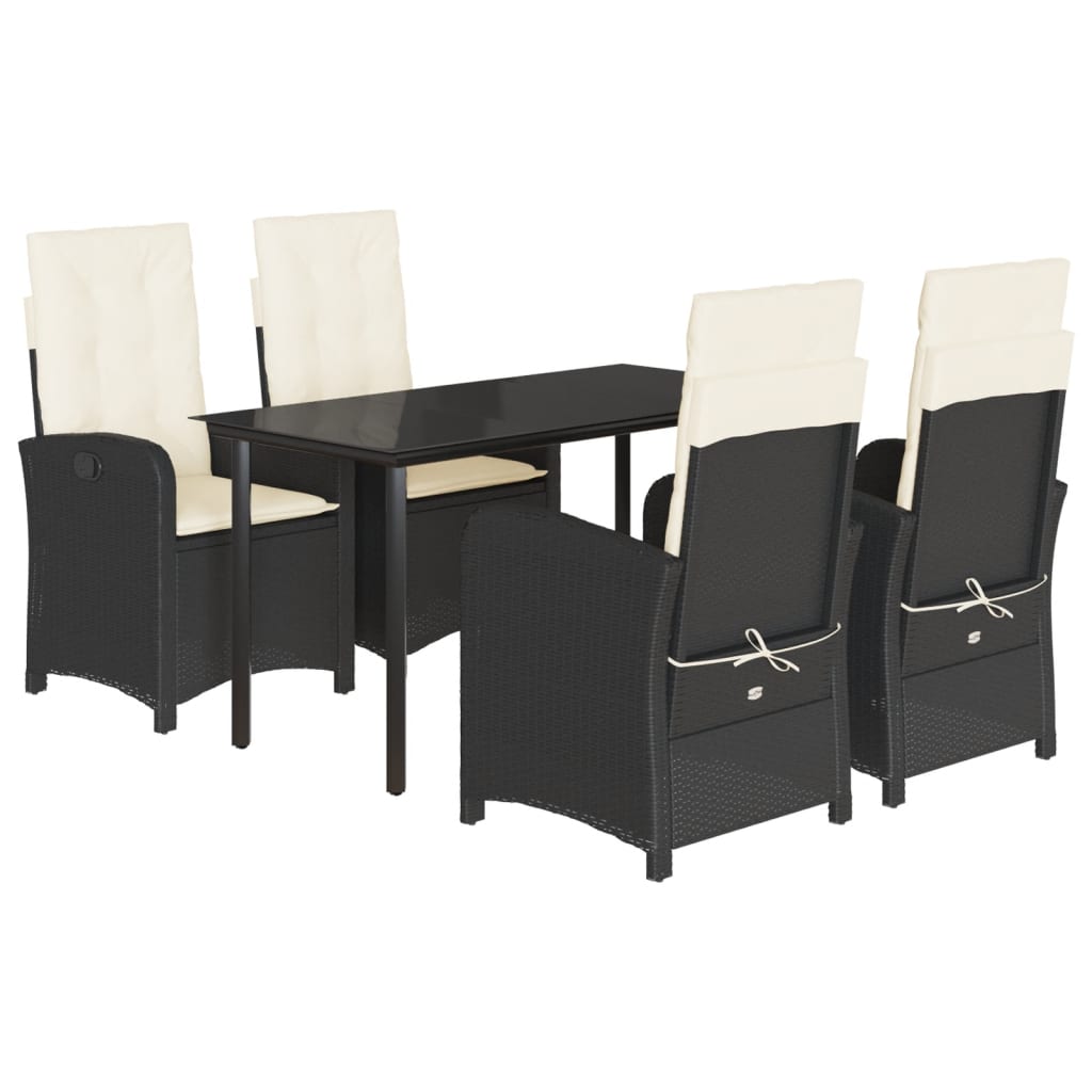 vidaXL 5-tlg. Garten-Essgruppe mit Kissen Schwarz Poly Rattan