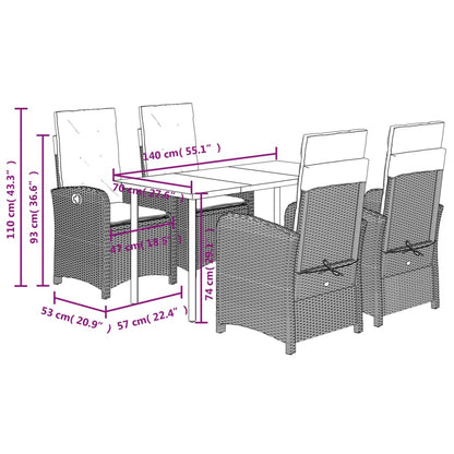 vidaXL 5-tlg. Garten-Essgruppe mit Kissen Schwarz Poly Rattan