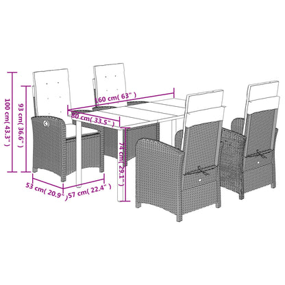 vidaXL 5-tlg. Garten-Essgruppe mit Kissen Schwarz Poly Rattan