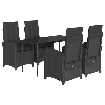 vidaXL 5-tlg. Garten-Essgruppe mit Kissen Schwarz Poly Rattan