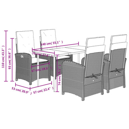 vidaXL 5-tlg. Garten-Essgruppe mit Kissen Schwarz Poly Rattan