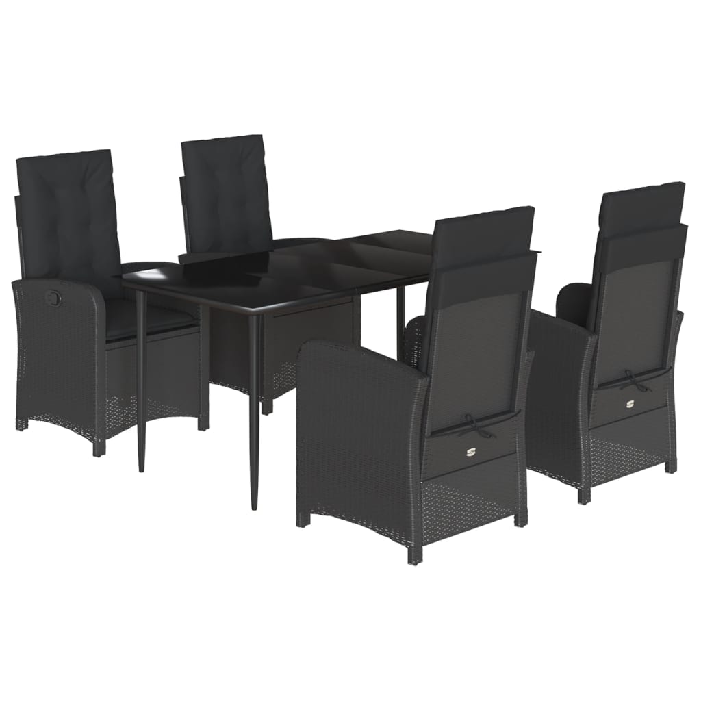 vidaXL 5-tlg. Garten-Essgruppe mit Kissen Schwarz Poly Rattan