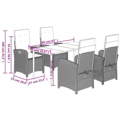 vidaXL 5-tlg. Garten-Essgruppe mit Kissen Schwarz Poly Rattan