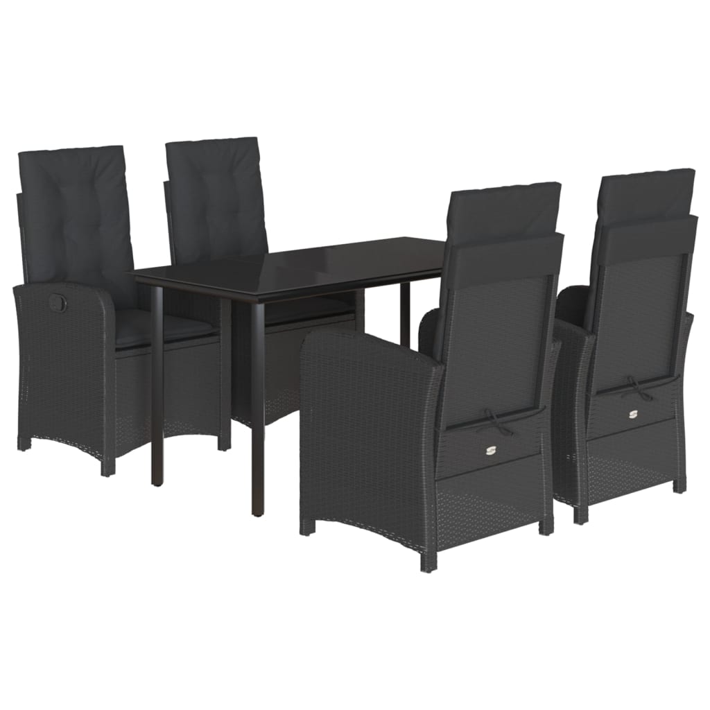 vidaXL 5-tlg. Garten-Essgruppe mit Kissen Schwarz Poly Rattan