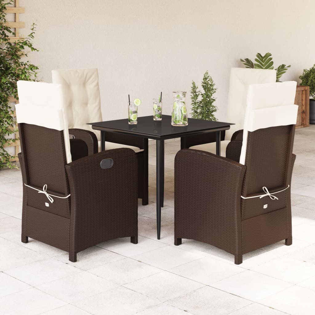 vidaXL Ensemble repas de jardin 5 pcs avec coussins résine tressée marron