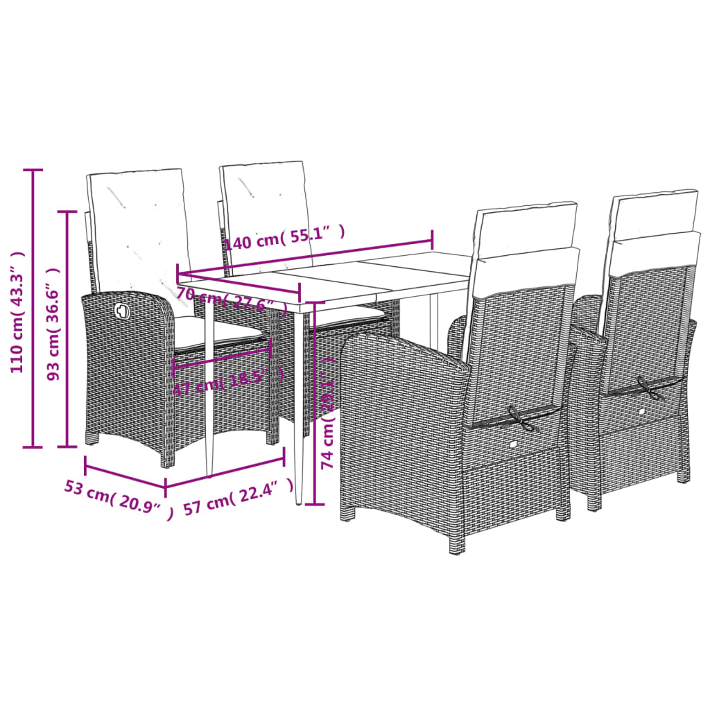 vidaXL Ensemble repas de jardin 5 pcs avec coussins résine tressée marron