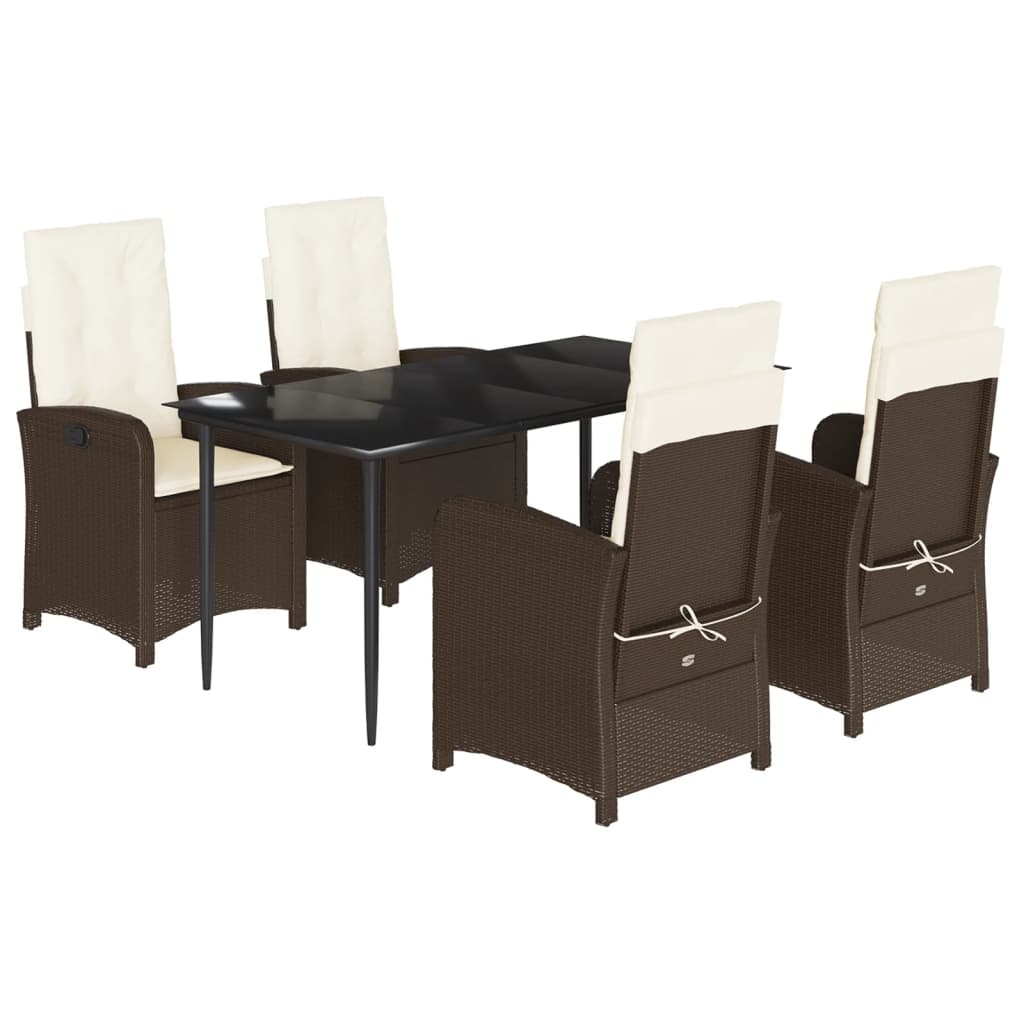 vidaXL Ensemble repas de jardin 5 pcs avec coussins résine tressée marron