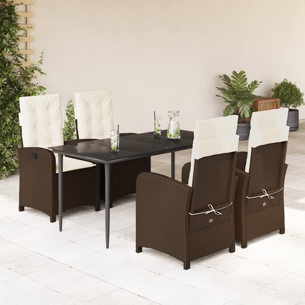 vidaXL Ensemble repas de jardin 5 pcs avec coussins résine tressée marron