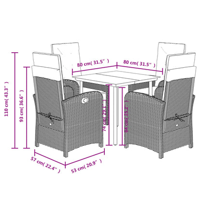 vidaXL Ensemble repas de jardin 5 pcs avec coussins résine tressée marron