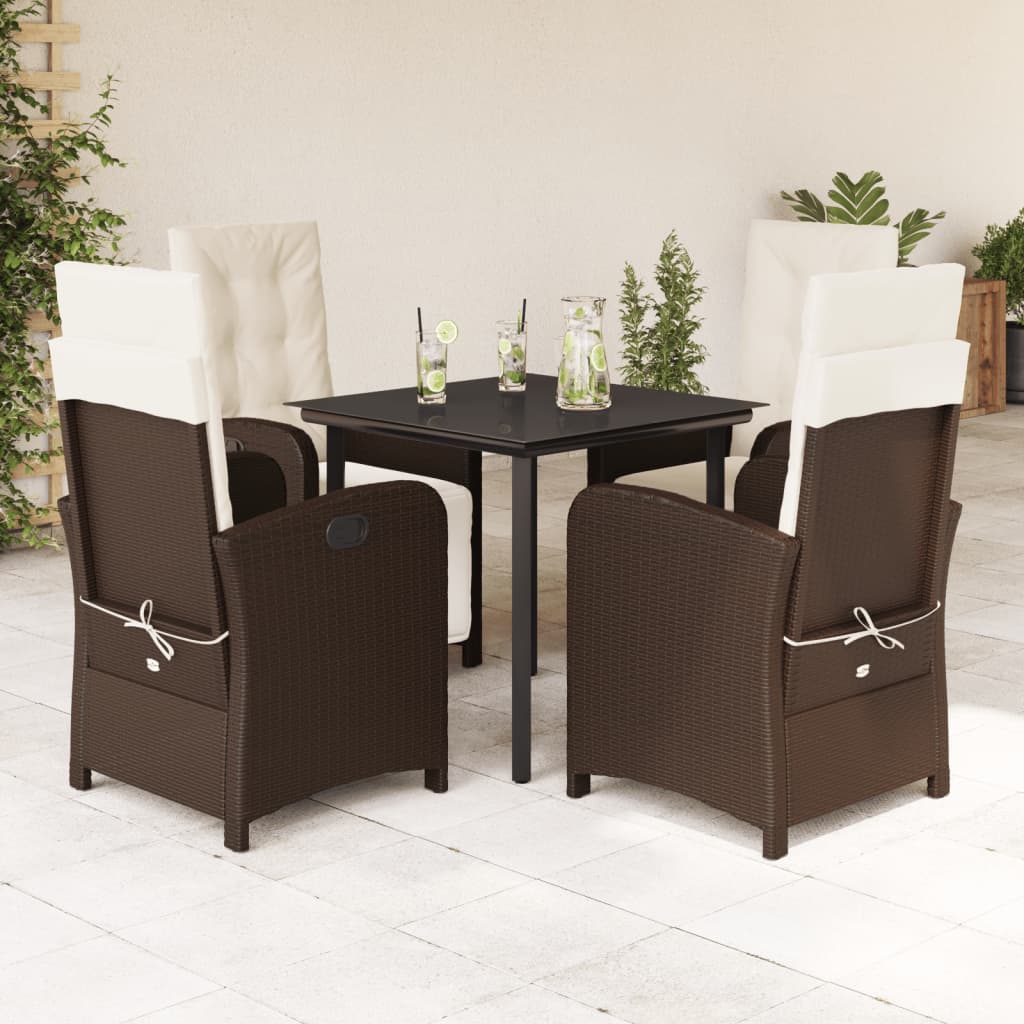 vidaXL Ensemble repas de jardin 5 pcs avec coussins résine tressée marron