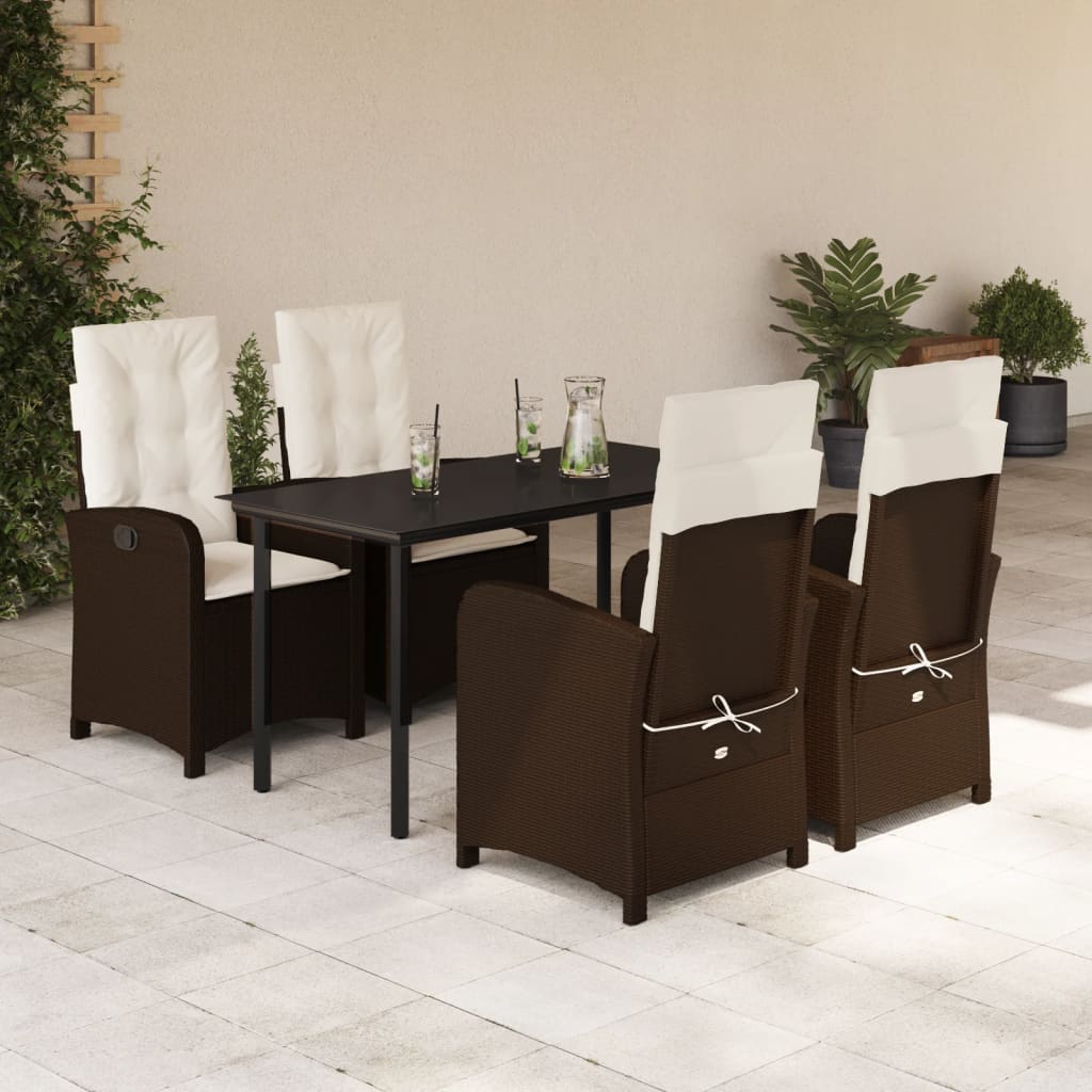 vidaXL Ensemble repas de jardin 5 pcs avec coussins résine tressée marron