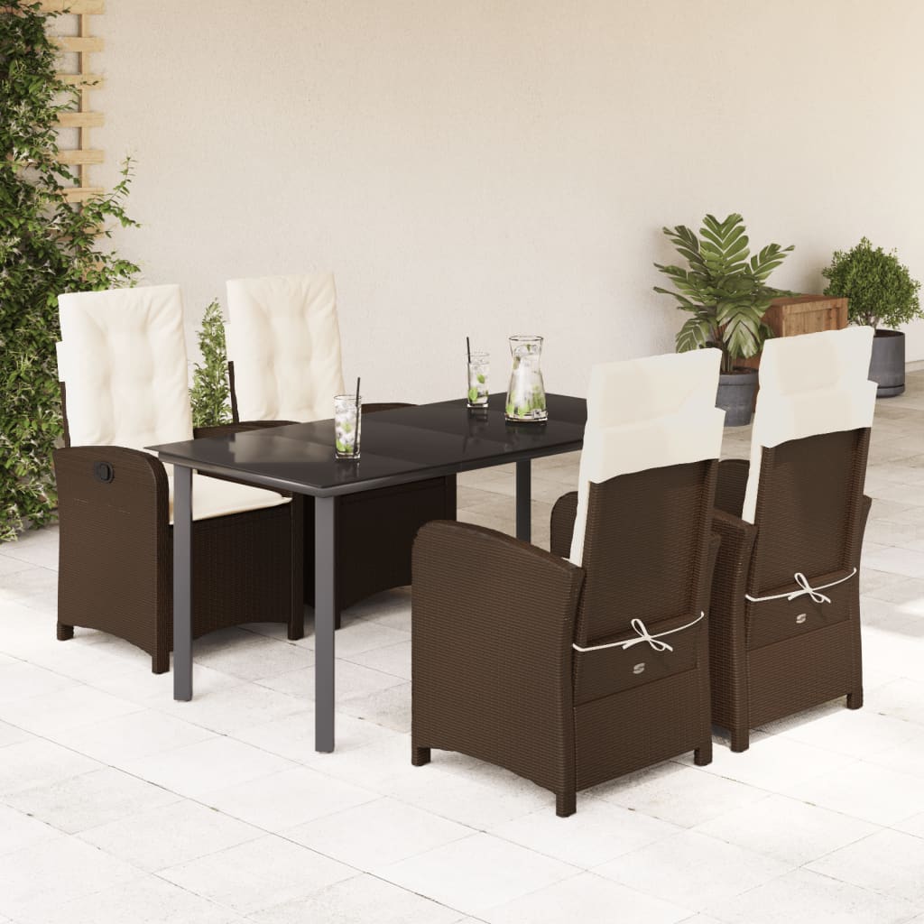 vidaXL Ensemble repas de jardin 5 pcs avec coussins résine tressée marron