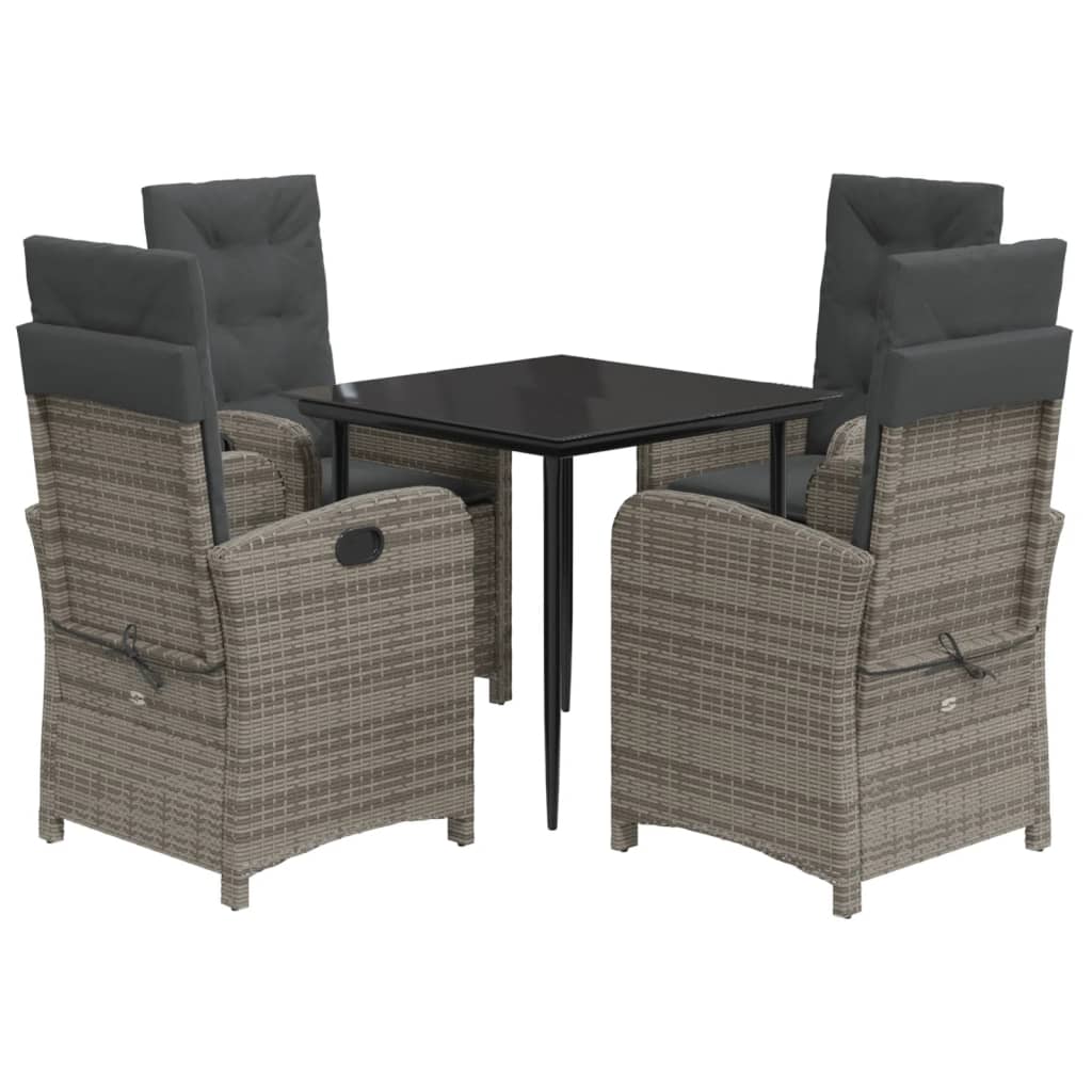 vidaXL 5-tlg. Garten-Essgruppe mit Kissen Grau Poly Rattan