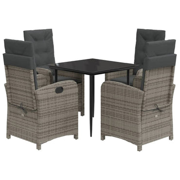 vidaXL 5-tlg. Garten-Essgruppe mit Kissen Grau Poly Rattan