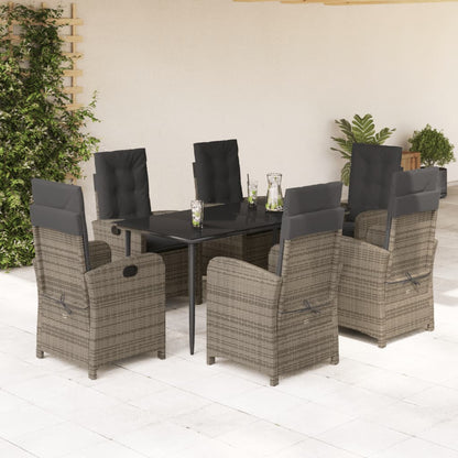 7-tlg. Garten-Essgruppe mit Kissen Grau Poly Rattan