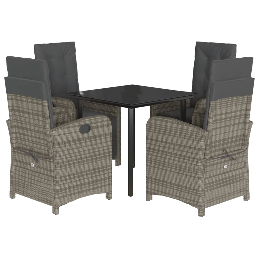 vidaXL 5-tlg. Garten-Essgruppe mit Kissen Grau Poly Rattan