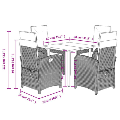 vidaXL 5-tlg. Garten-Essgruppe mit Kissen Grau Poly Rattan