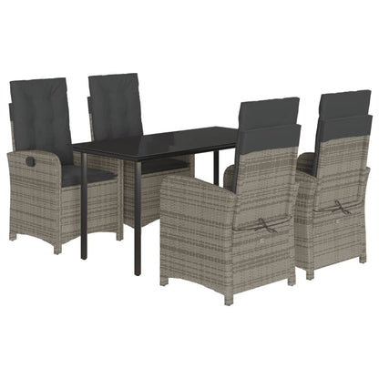 vidaXL 5-tlg. Garten-Essgruppe mit Kissen Grau Poly Rattan