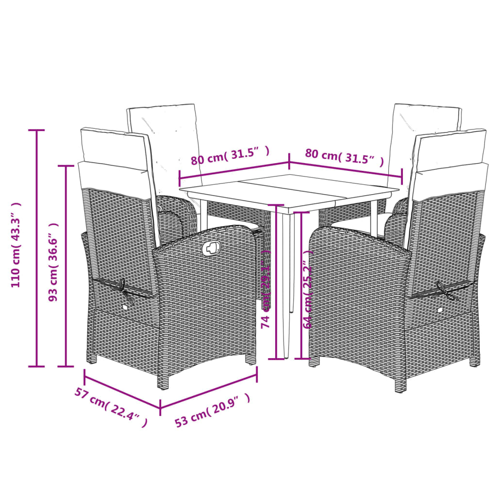vidaXL 5-tlg. Garten-Essgruppe mit Kissen Beigemischung Poly Rattan