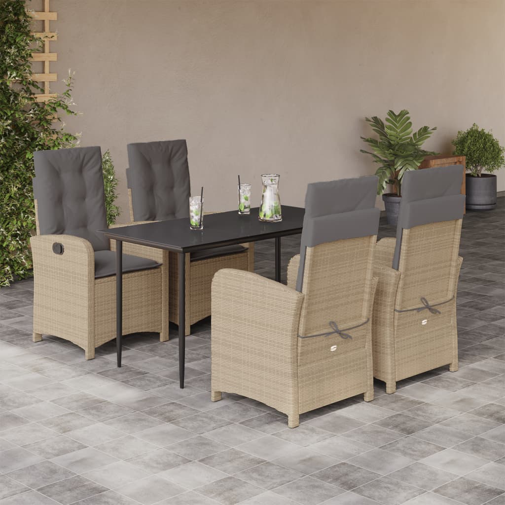 vidaXL 5-tlg. Garten-Essgruppe mit Kissen Beigemischung Poly Rattan