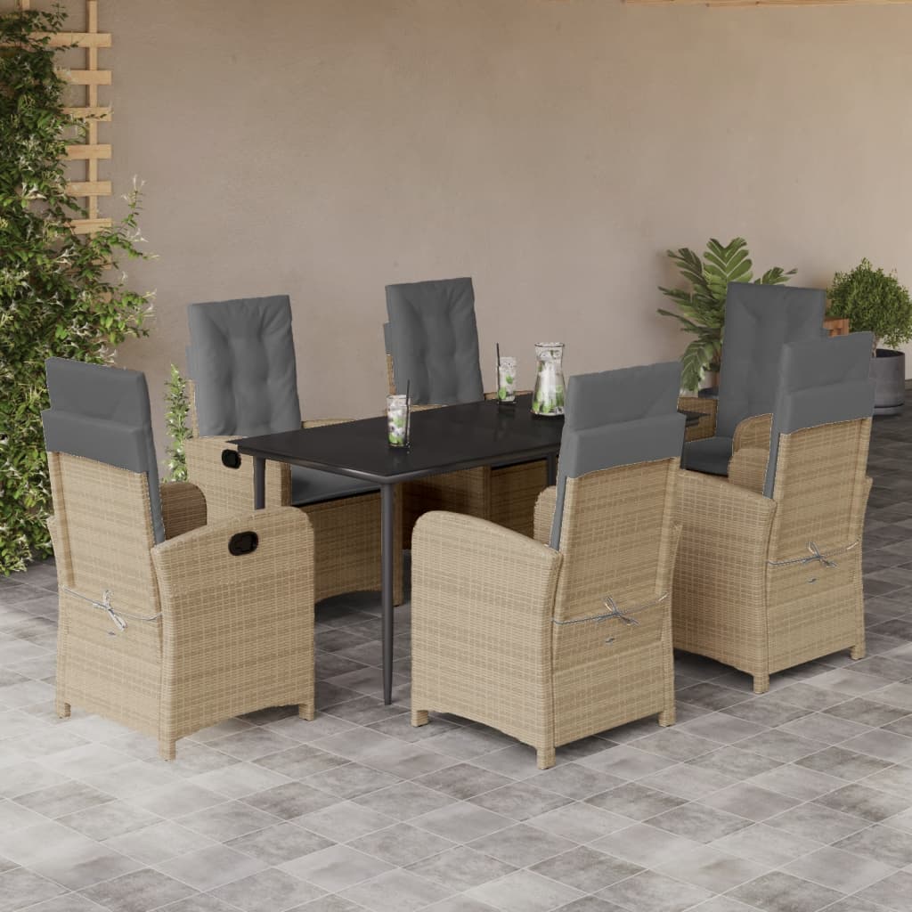 7-tlg. Garten-Essgruppe mit Kissen Beigemischung Poly Rattan