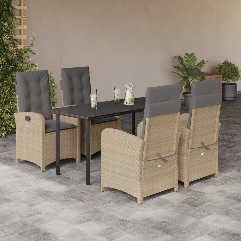 vidaXL 5-tlg. Garten-Essgruppe mit Kissen Beigemischung Poly Rattan