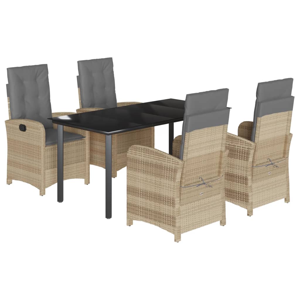 vidaXL 5-tlg. Garten-Essgruppe mit Kissen Beigemischung Poly Rattan