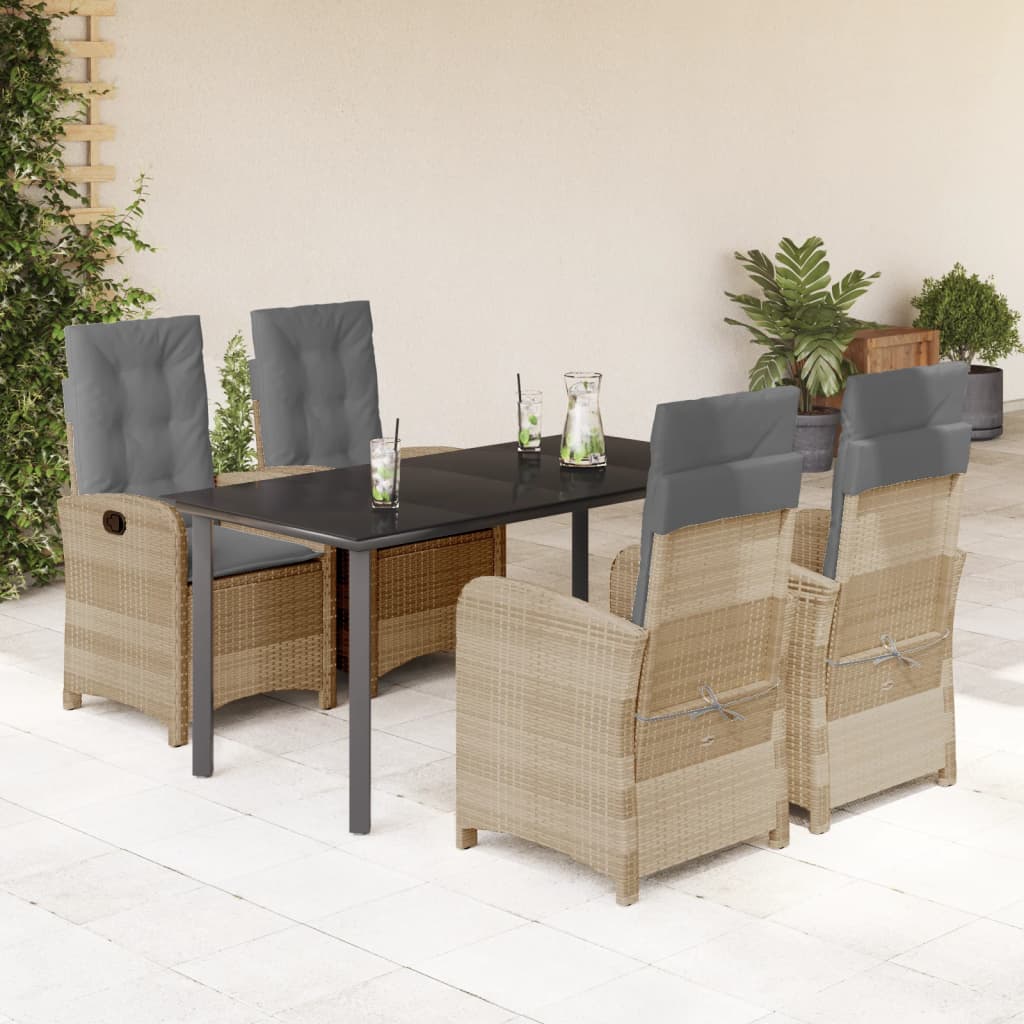 vidaXL 5-tlg. Garten-Essgruppe mit Kissen Beigemischung Poly Rattan