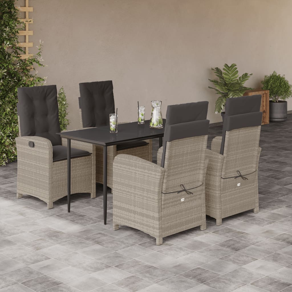 vidaXL 5-tlg. Garten-Essgruppe mit Kissen Hellgrau Poly Rattan