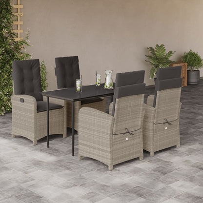 vidaXL 5-tlg. Garten-Essgruppe mit Kissen Hellgrau Poly Rattan