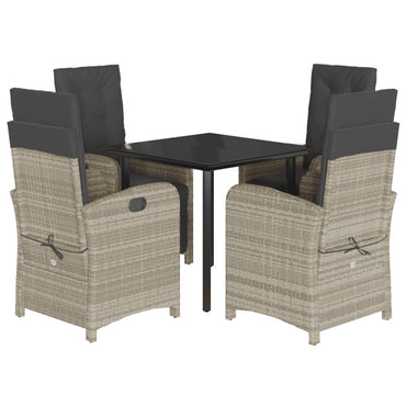 vidaXL 5-tlg. Garten-Essgruppe mit Kissen Hellgrau Poly Rattan