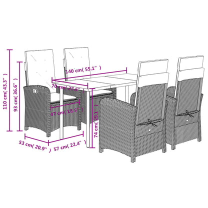 vidaXL 5-tlg. Garten-Essgruppe mit Kissen Hellgrau Poly Rattan