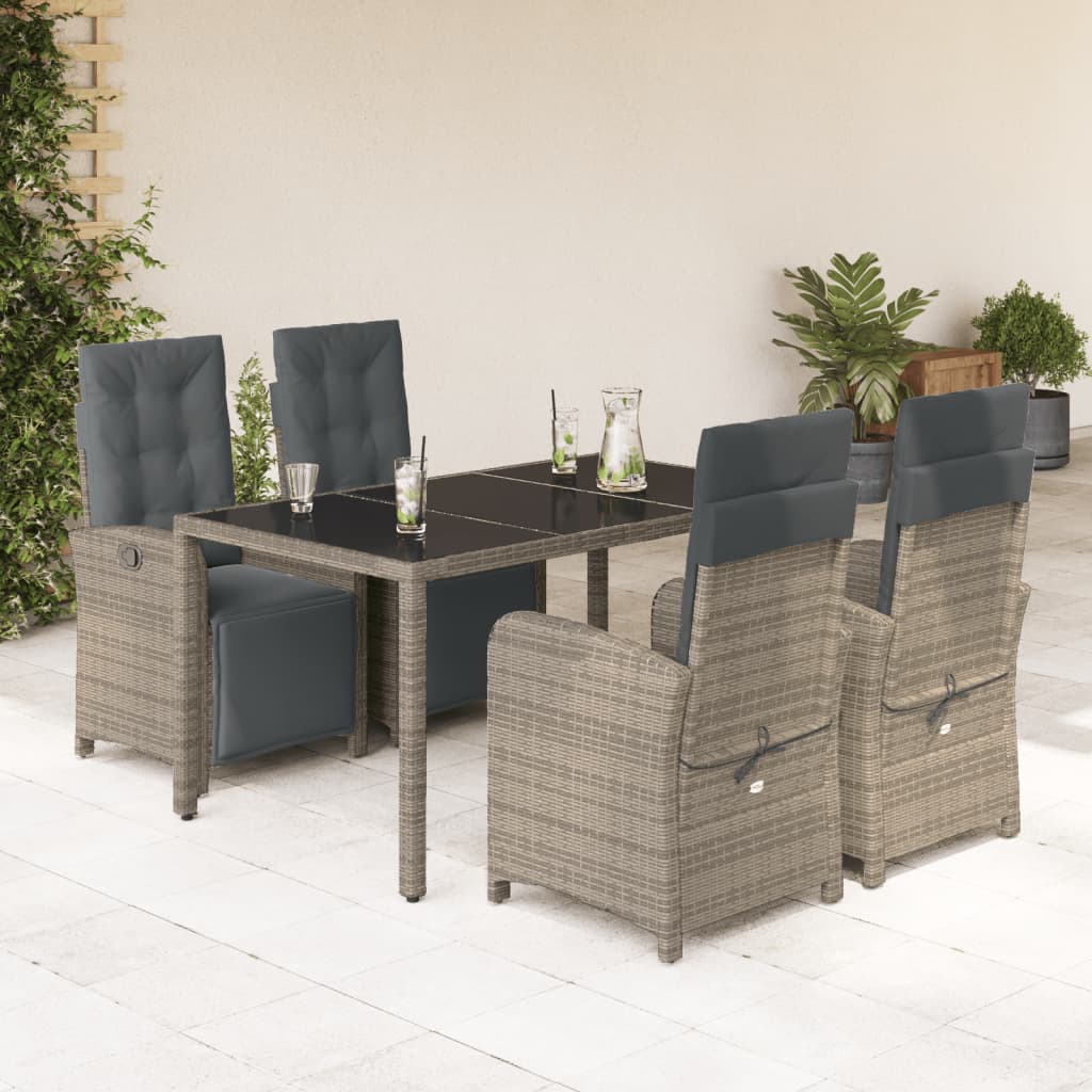 vidaXL Salon de jardin 5 pcs avec coussins Résine tressée Gris
