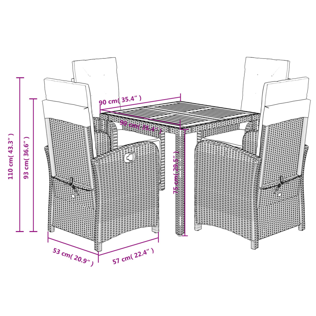 vidaXL Salle à manger de jardin 5 pcs avec coussins Résine tressée Noir