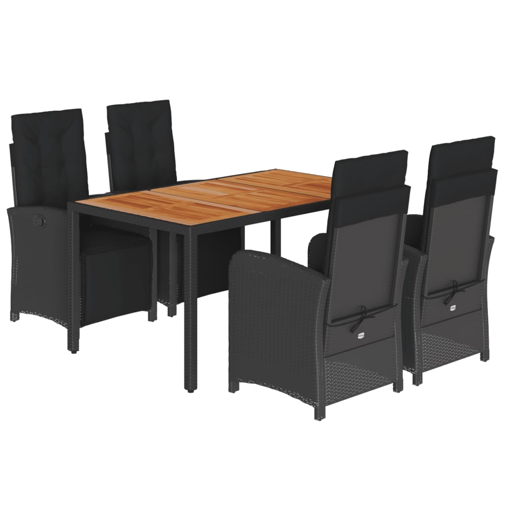 vidaXL 5-tlg. Garten-Essgruppe mit Kissen Schwarz Poly Rattan
