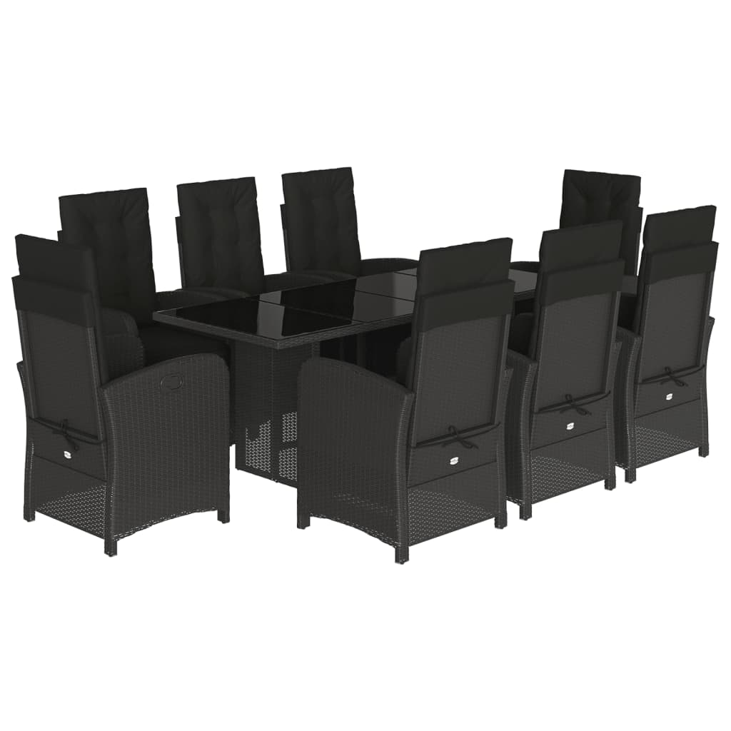 vidaXL Ensemble de salle à manger de jardin 9 pcs avec coussins Noir Résine tressée