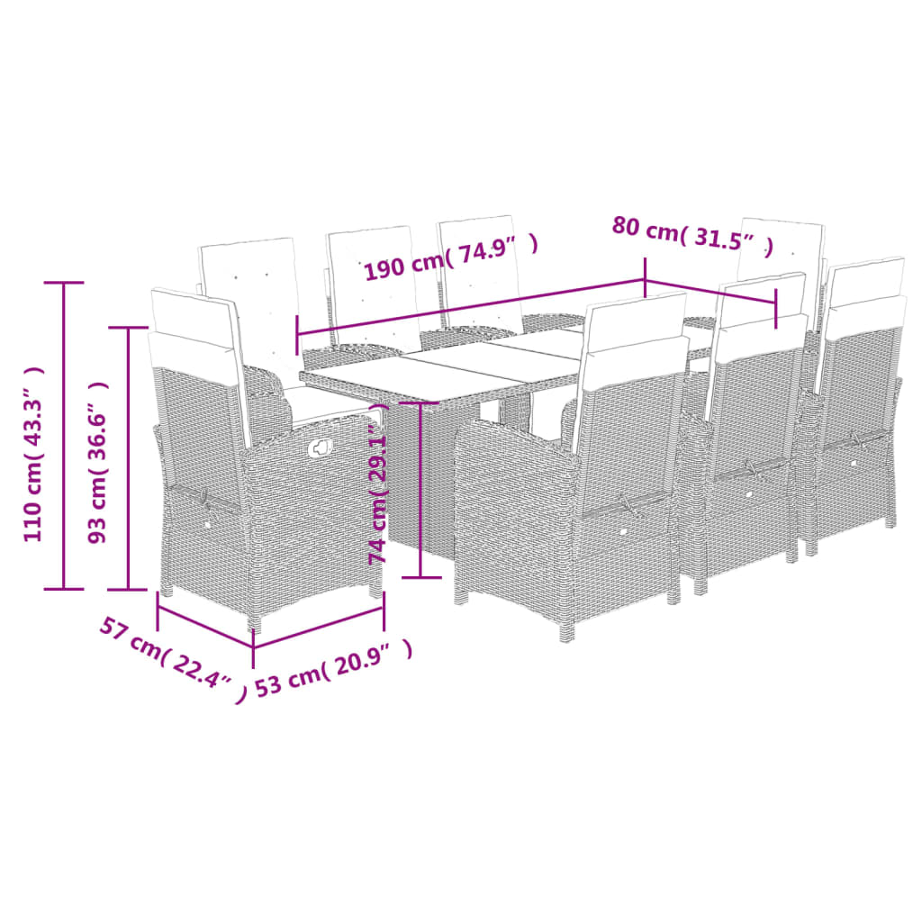vidaXL Ensemble de salle à manger de jardin 9 pcs avec coussins Noir Résine tressée