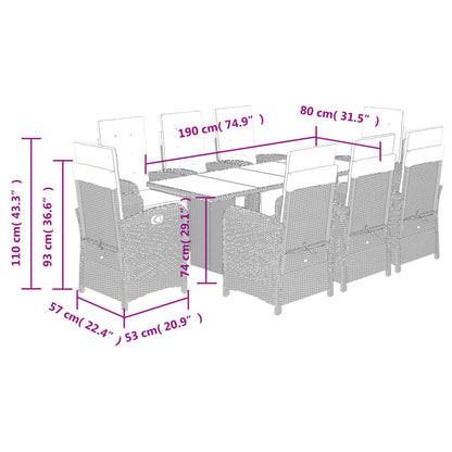 vidaXL Ensemble de salle à manger de jardin 9 pcs avec coussins Noir Résine tressée
