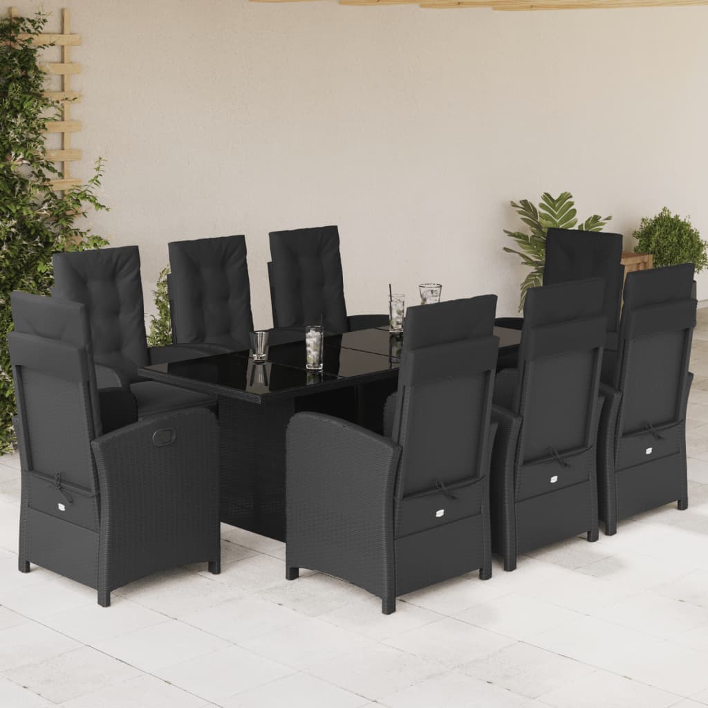 vidaXL Ensemble de salle à manger de jardin 9 pcs avec coussins Noir Résine tressée