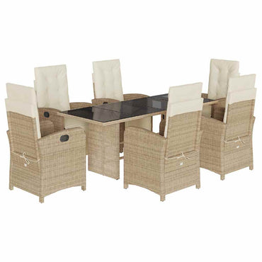 vidaXL 7-tlg. Garten-Essgruppe mit Kissen Beige Poly Rattan
