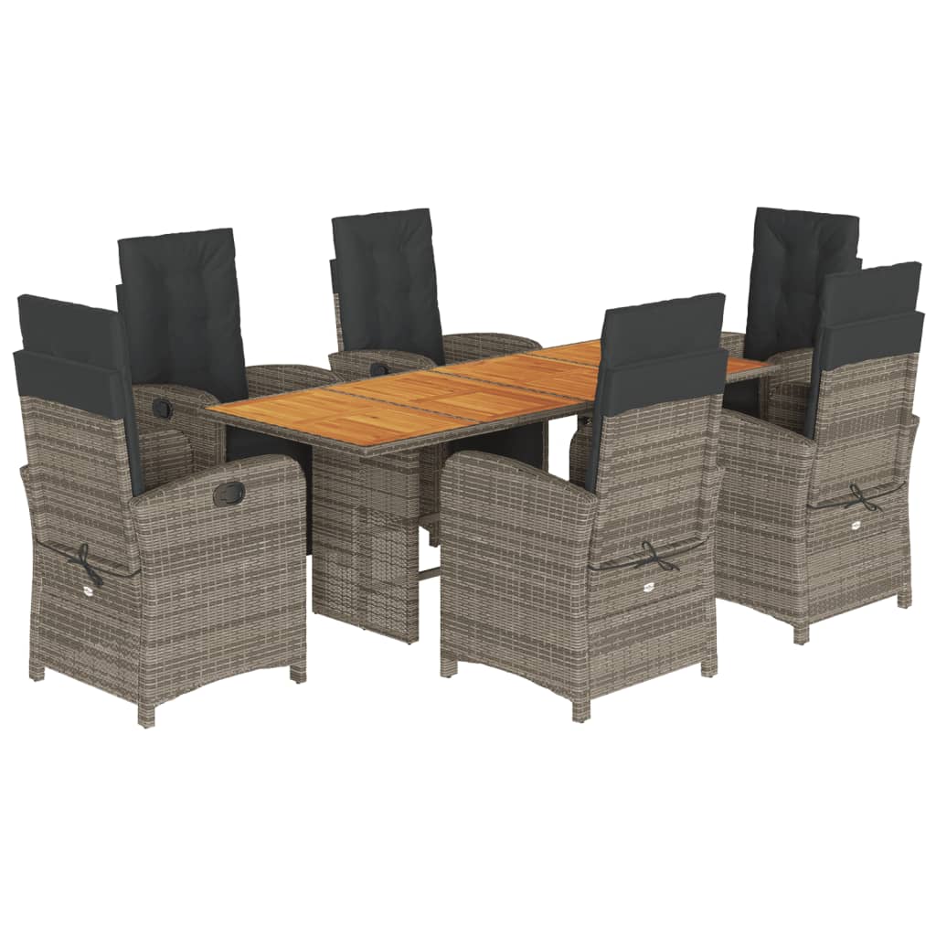 vidaXL 7-tlg. Garten-Essgruppe mit Kissen Grau Poly Rattan