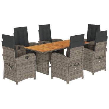 vidaXL 7-tlg. Garten-Essgruppe mit Kissen Grau Poly Rattan