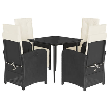 vidaXL 5-tlg. Garten-Essgruppe mit Kissen Schwarz Poly Rattan