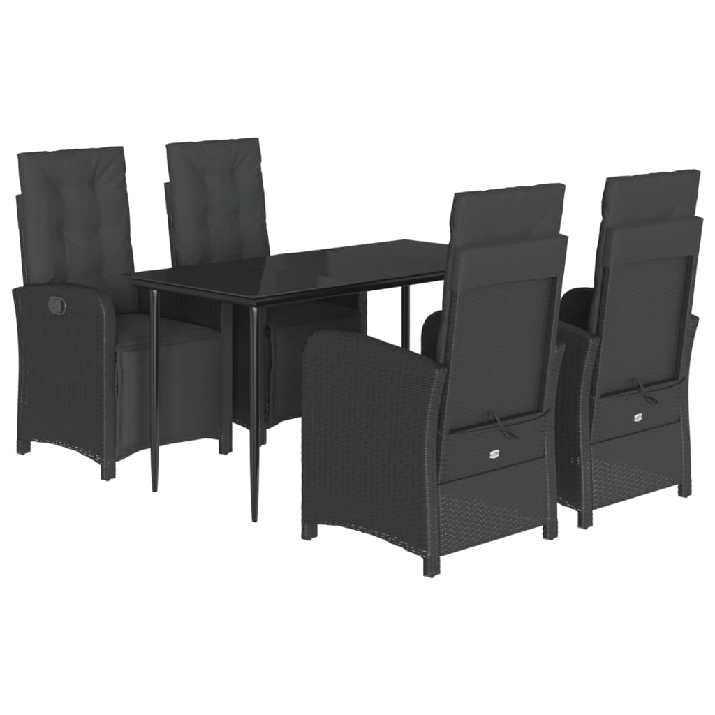 vidaXL 5-tlg. Garten-Essgruppe mit Kissen Schwarz Poly Rattan