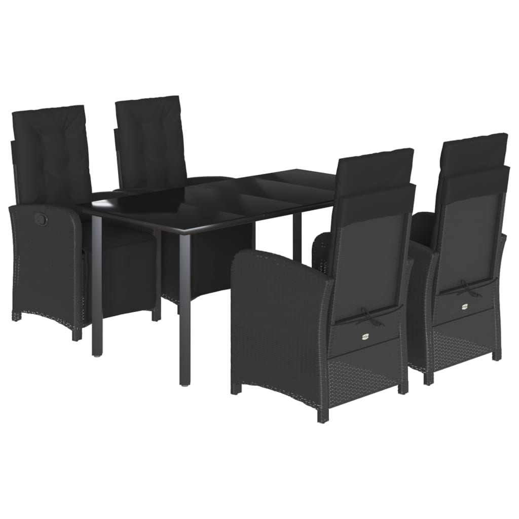 vidaXL 5-tlg. Garten-Essgruppe mit Kissen Schwarz Poly Rattan