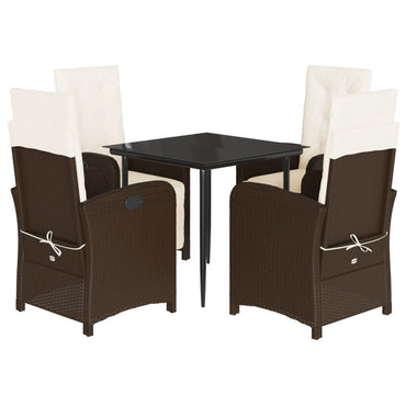vidaXL Ensemble repas de jardin 5 pcs avec coussins résine tressée marron