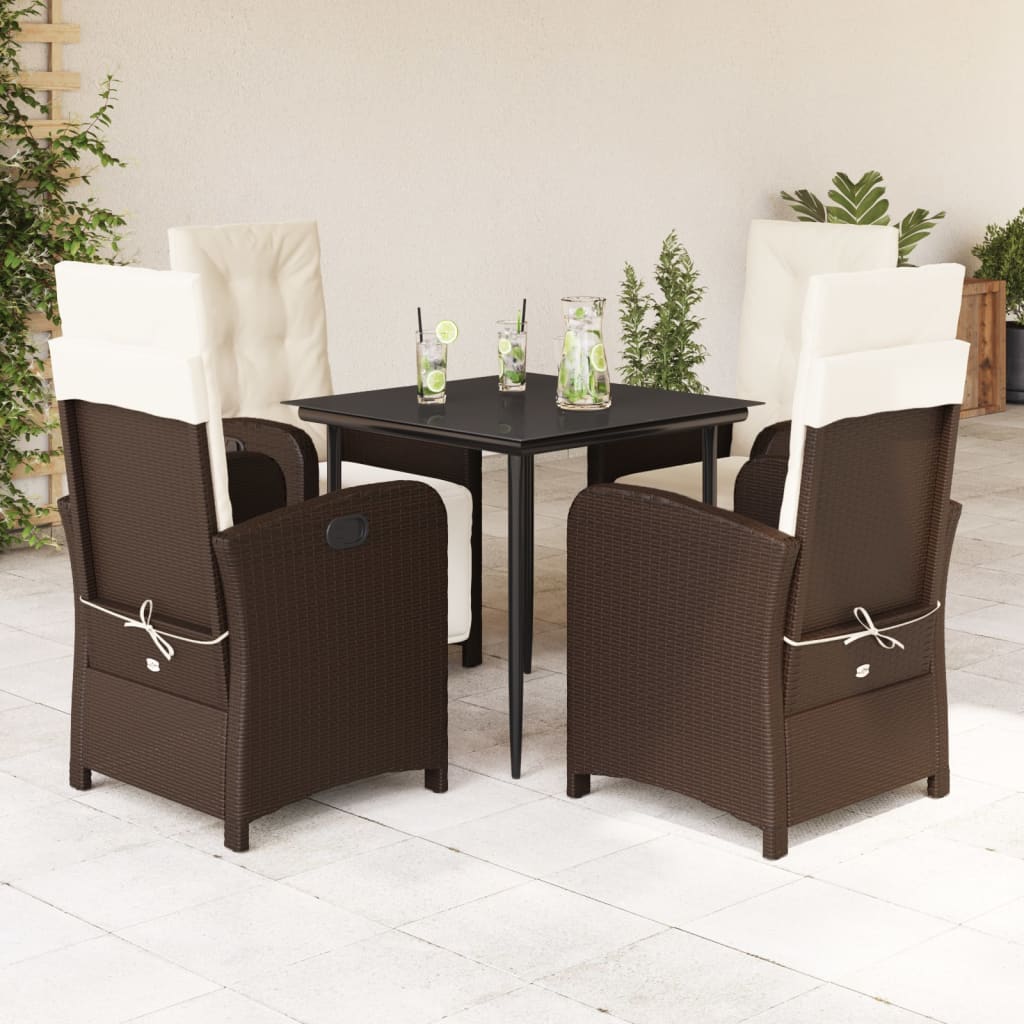 vidaXL Ensemble repas de jardin 5 pcs avec coussins résine tressée marron